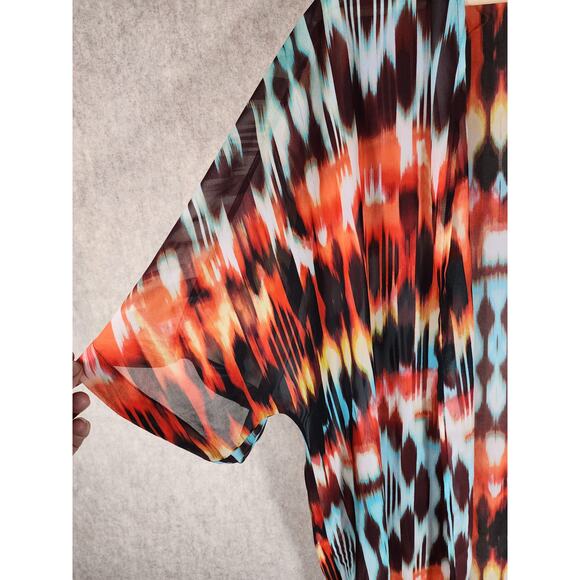 a.n.a. Colorful Blue Black Rust Geometric Lightweight Duster Cardigan SZ 1X - Picture 3 of 6